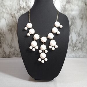 Women's Chunky Modernist Bubble Necklace Huge Silver Tone White Beads‎ 15 Inches